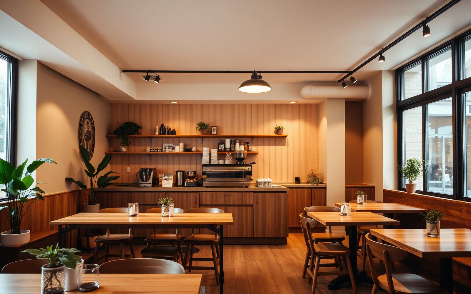 The warm interior of a VMAX365 cafe